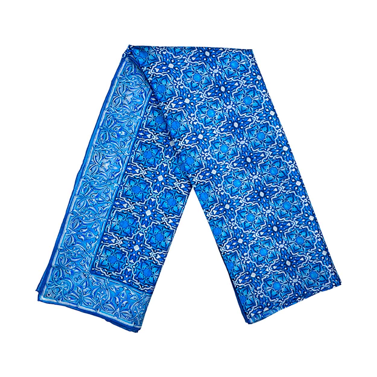 Blue silk scarf with islamic art print