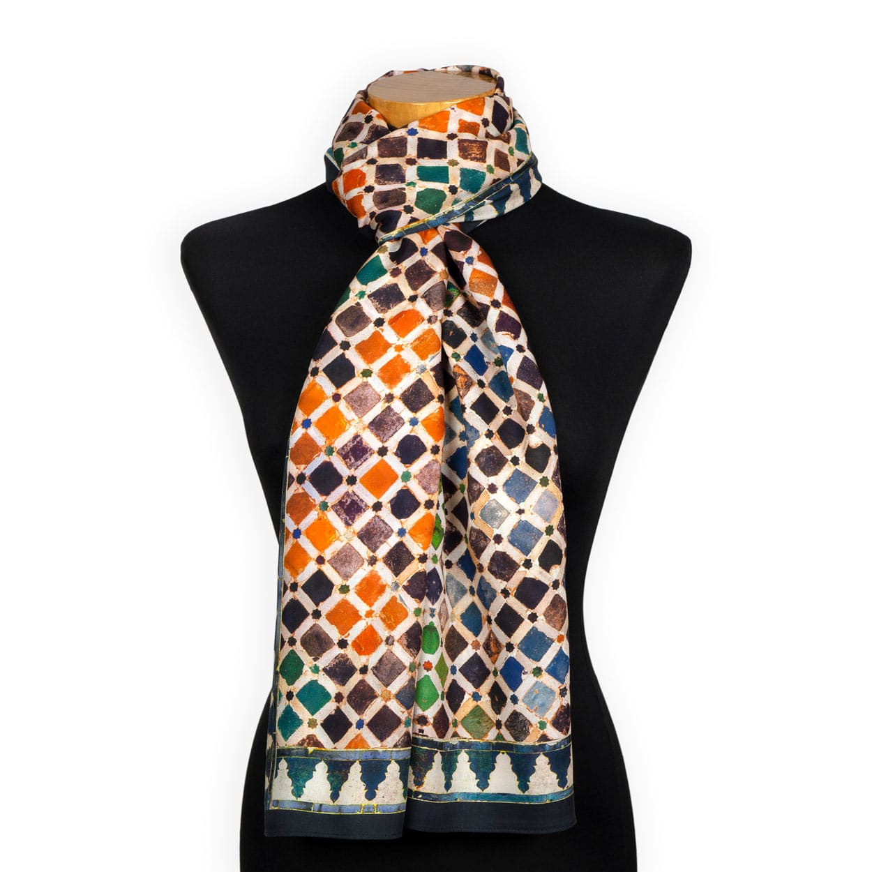 Pañuelo estampado multicolor para el cuello con mosaicos de azulejos