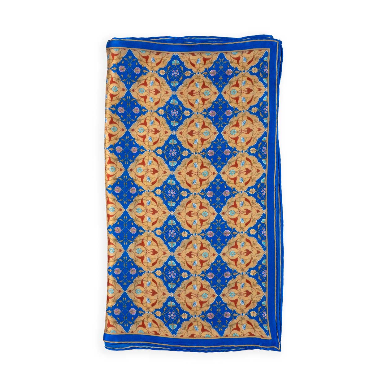 Fular de seda azul y marrón con diseño turco