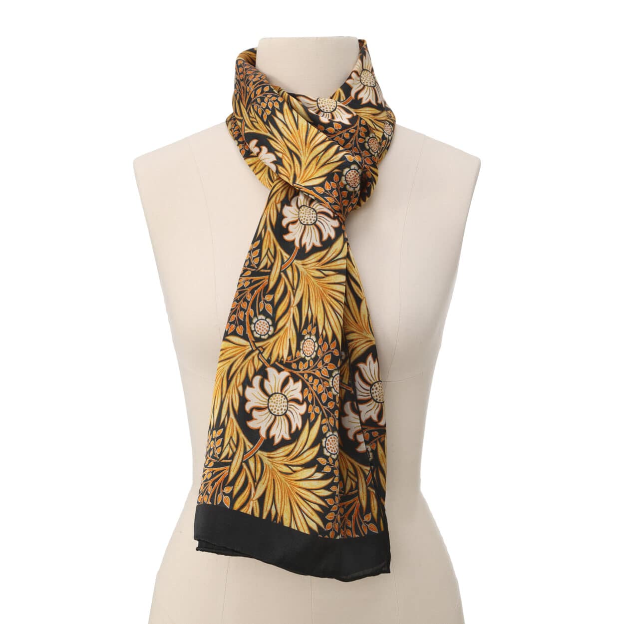 Pañuelo con flores de seda dorado y negro