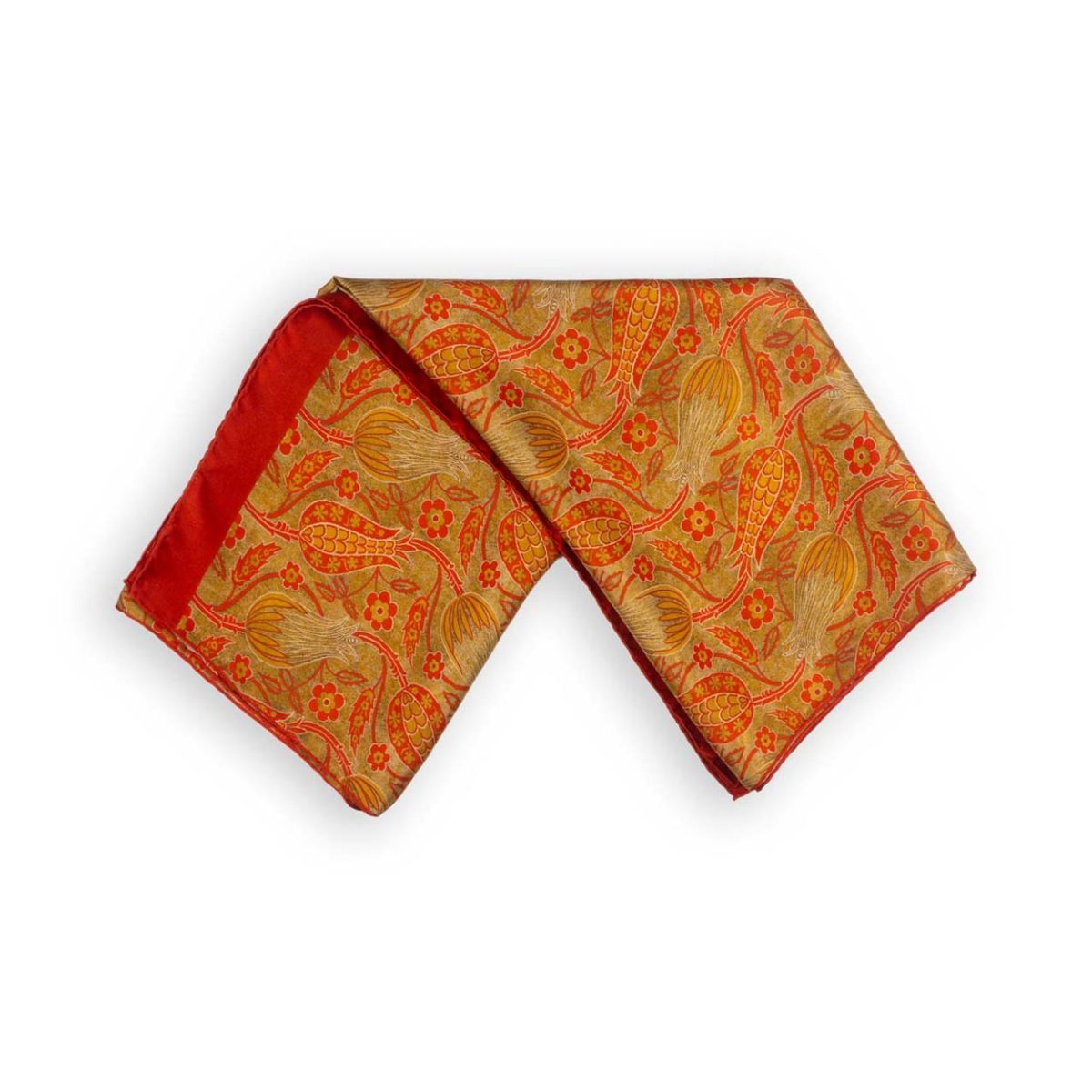 Silk foulard with green and red print featuring Art Nouveau print