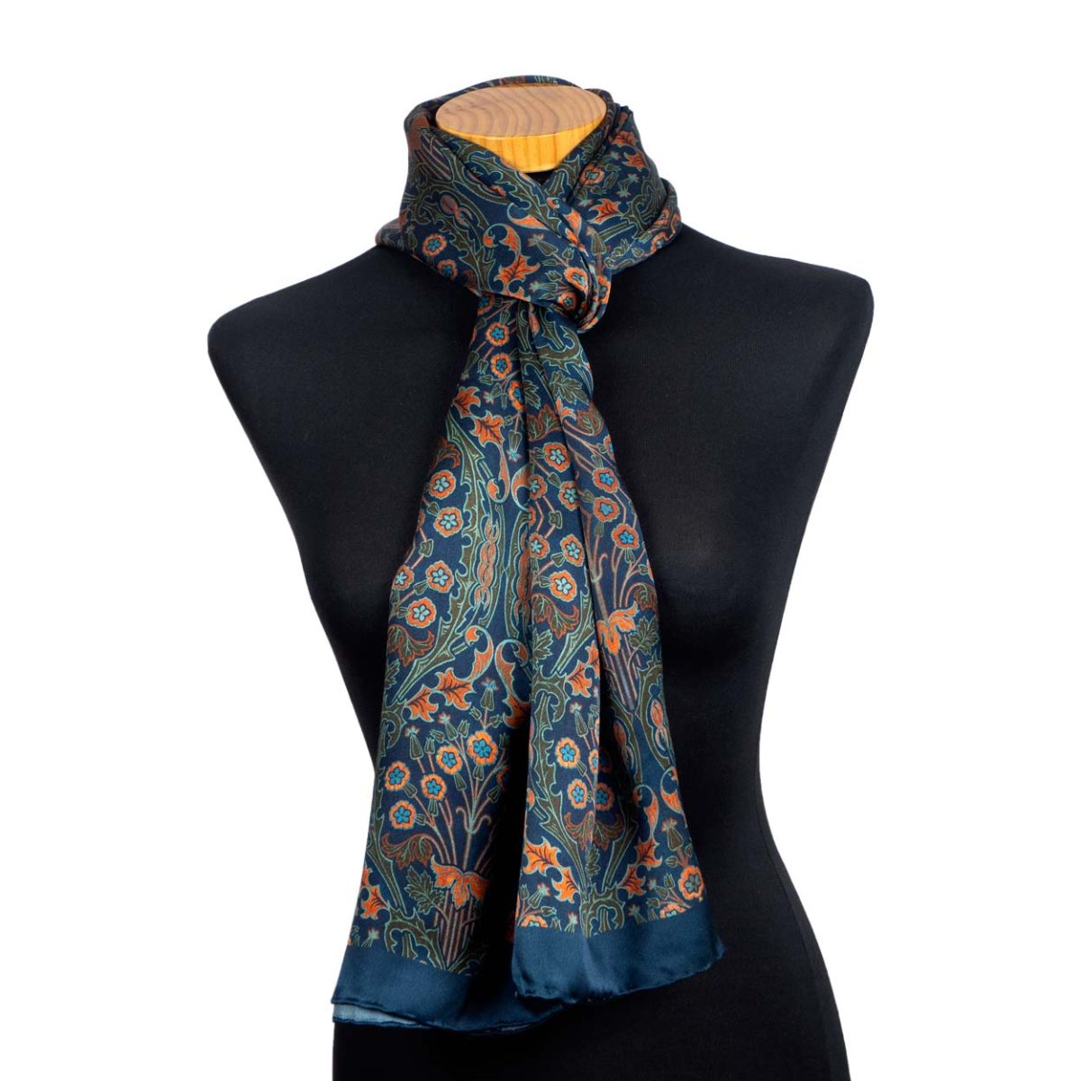 Blue scarf with floral print inspired by Art Nouveau