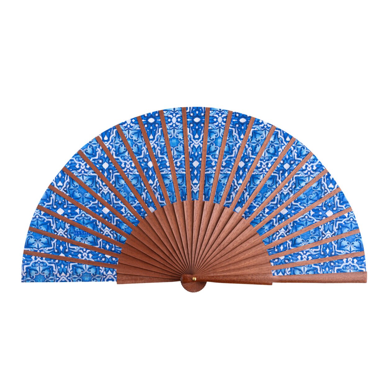 Abanico Seda Azul y Blanco Farah - Imagen 3