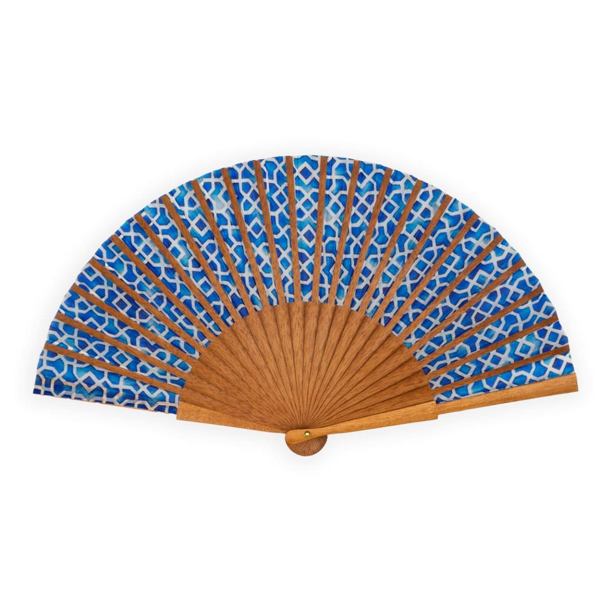 Islamic art inspired blue and white silk fan