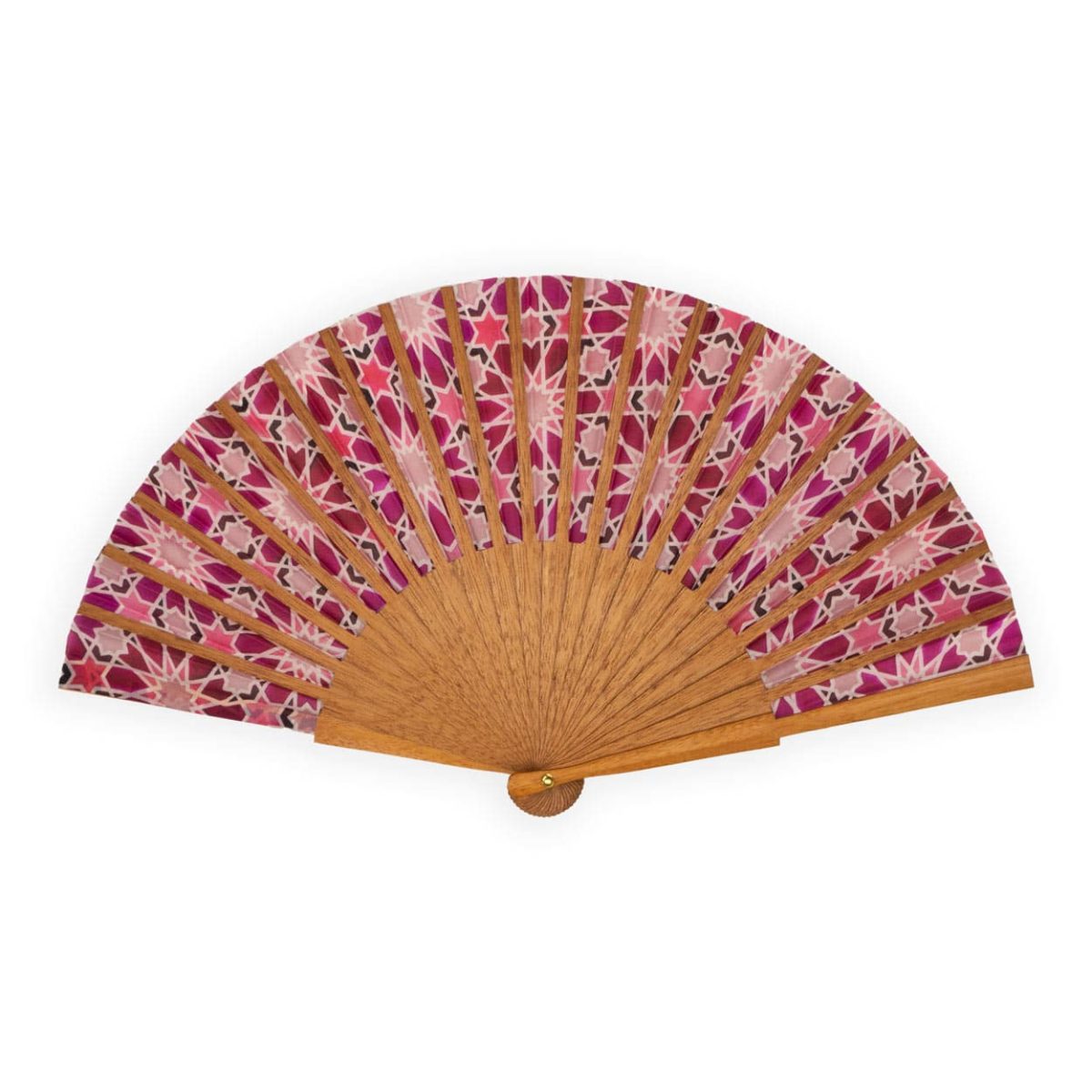 Pink folding fan inspired by moroccan tiles
