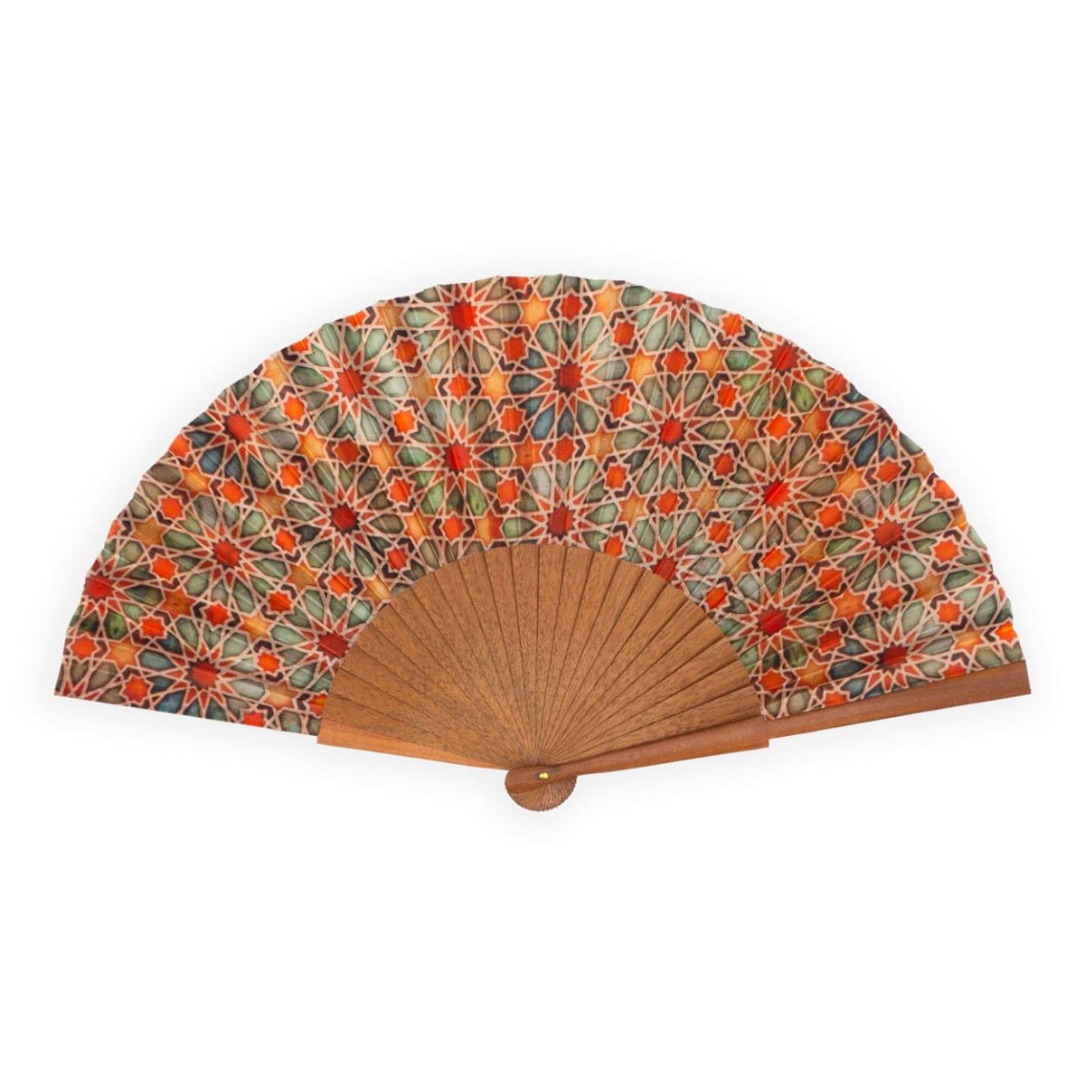 Orange silk fan inspired by islamic patterns