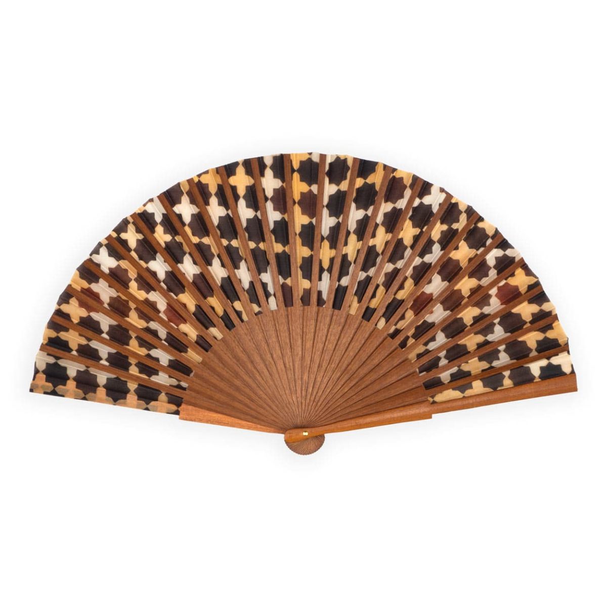 Brown folding fan inspired by moroccan tiles