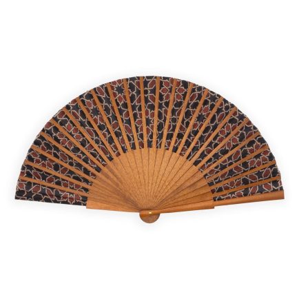 Blue and red folding fan inspired by islamic art tiles