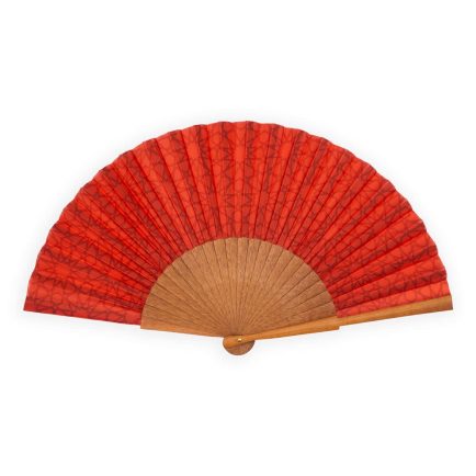 Red silk hand fan inspired by islamic art tiles