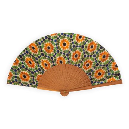 Andalusian tiles inspired silk hand fan