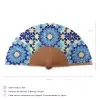 Blue and Gold Silk Fan with Specifications on Measurements and Composition