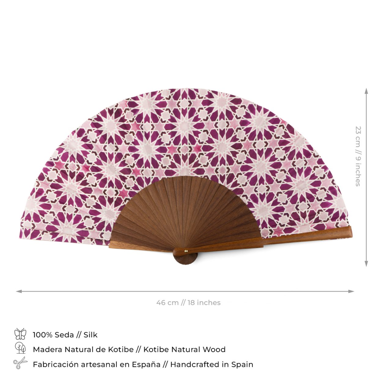 Abanico de Seda Rosa Lacerías Zellige - Imagen 3
