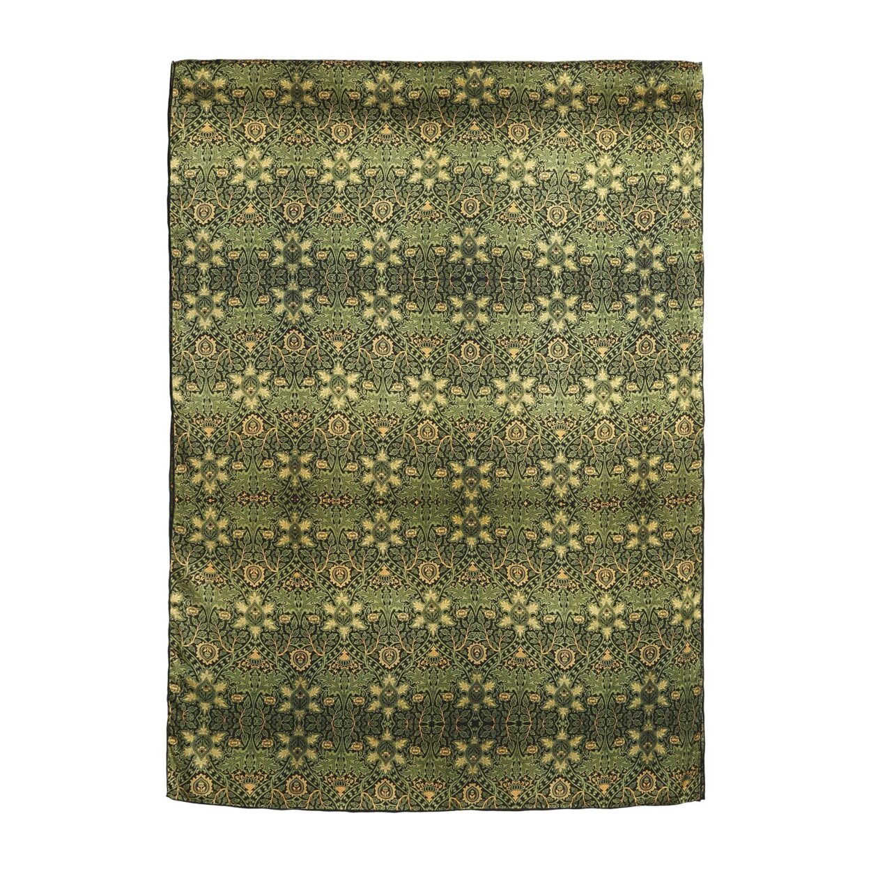 Fular verde de seda con estampado vegetal
