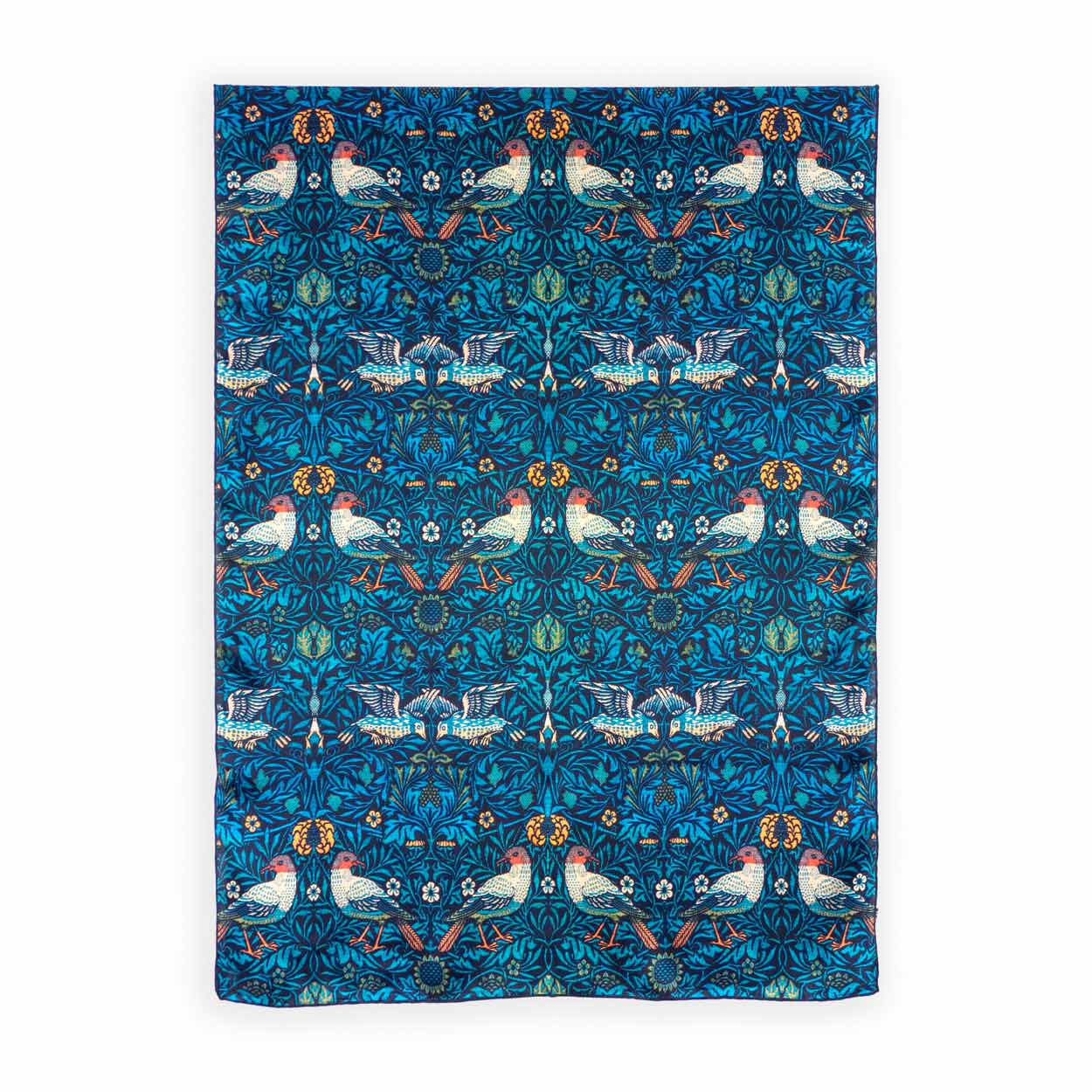 Pañuelo azul grande con pájaros y flores