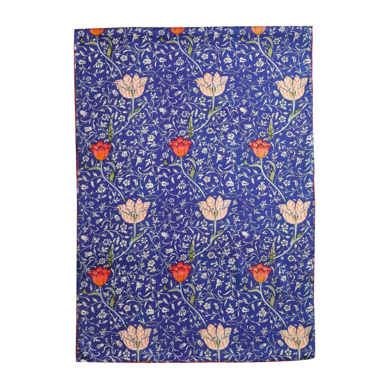Pañuelo de seda con flores azul y rojo