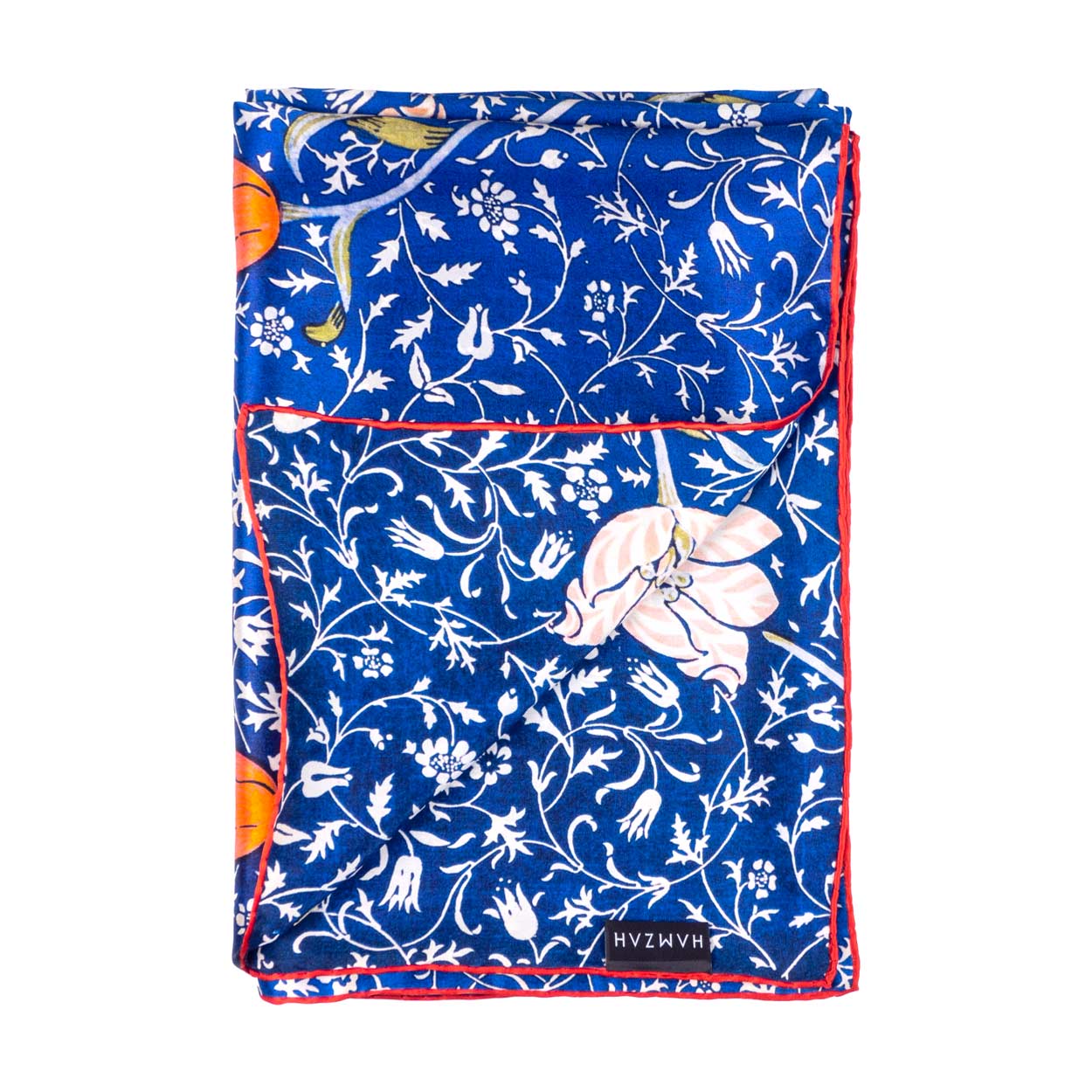 Pañuelo de seda con flores azul y rojo