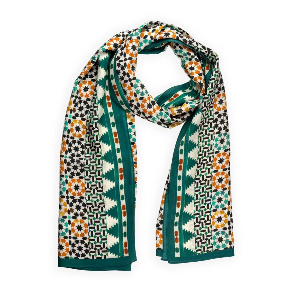 Islamic art inspired green and orange scarf