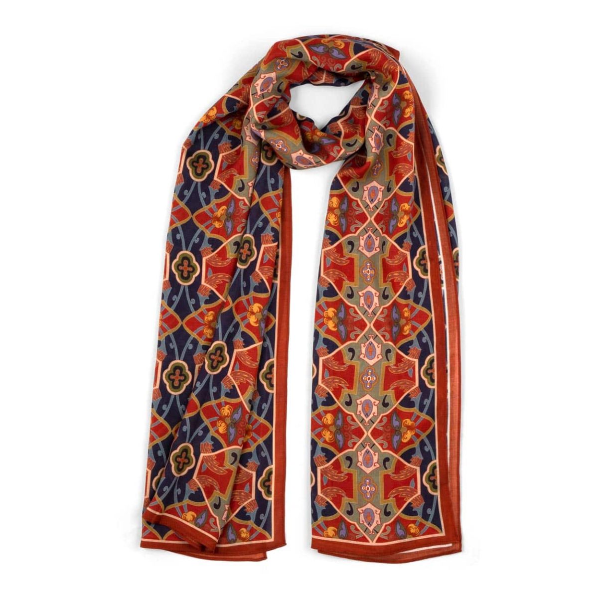 Scarf with blue and red print for men and women