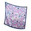 Large square silk scarf with tropical print in purple and blue tones