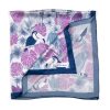 Square silk scarf with parrot print in blue, light blue and purple tones