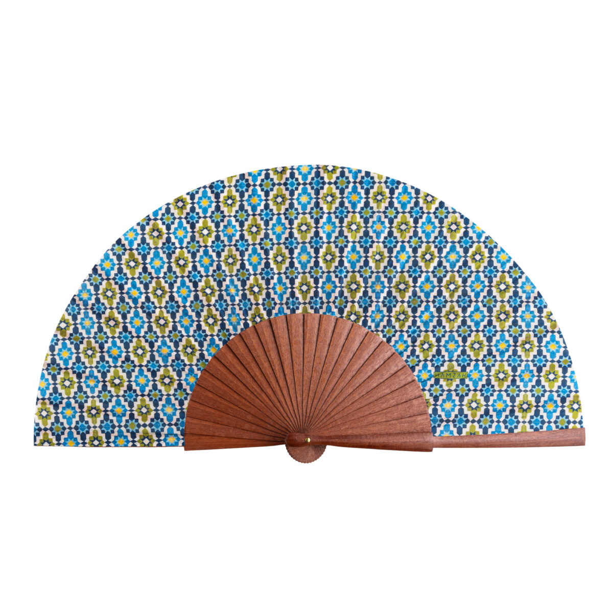 Alternative view of Blue and green silk fan Ayad