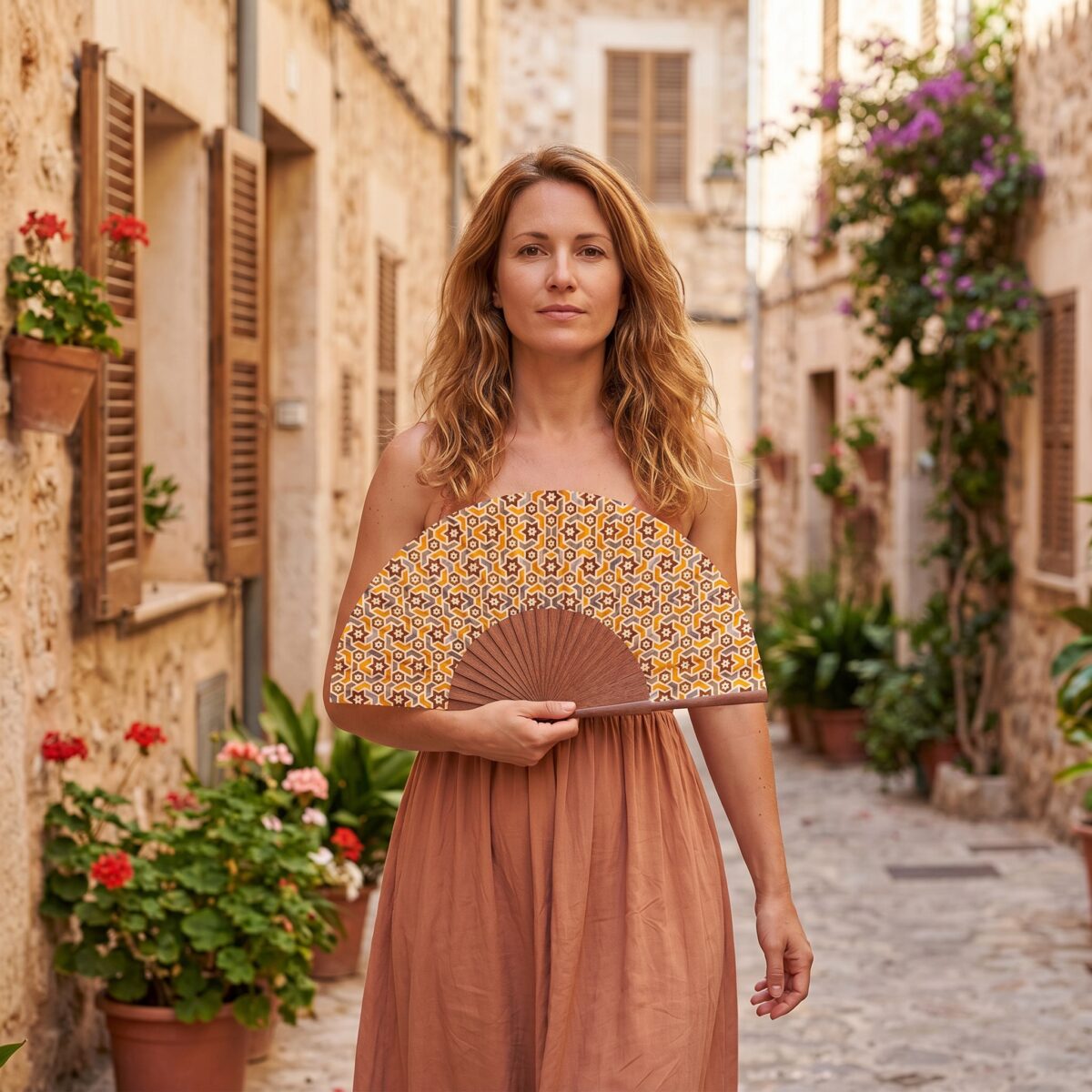 Abanico de seda marrón Balat