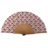 Handcrafted White and Red Silk Fan Made in Spain with Natural Bocapi Wood.