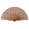 Silk and Wood Fan with White and Red Print Inspired by the Designs of Bali and Indonesia.