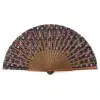 Handcrafted Silk and Wood Fan with Navy Blue Print.