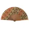 Multicolored Silk Fan with Abstract Print and Natural Wood Ribs.