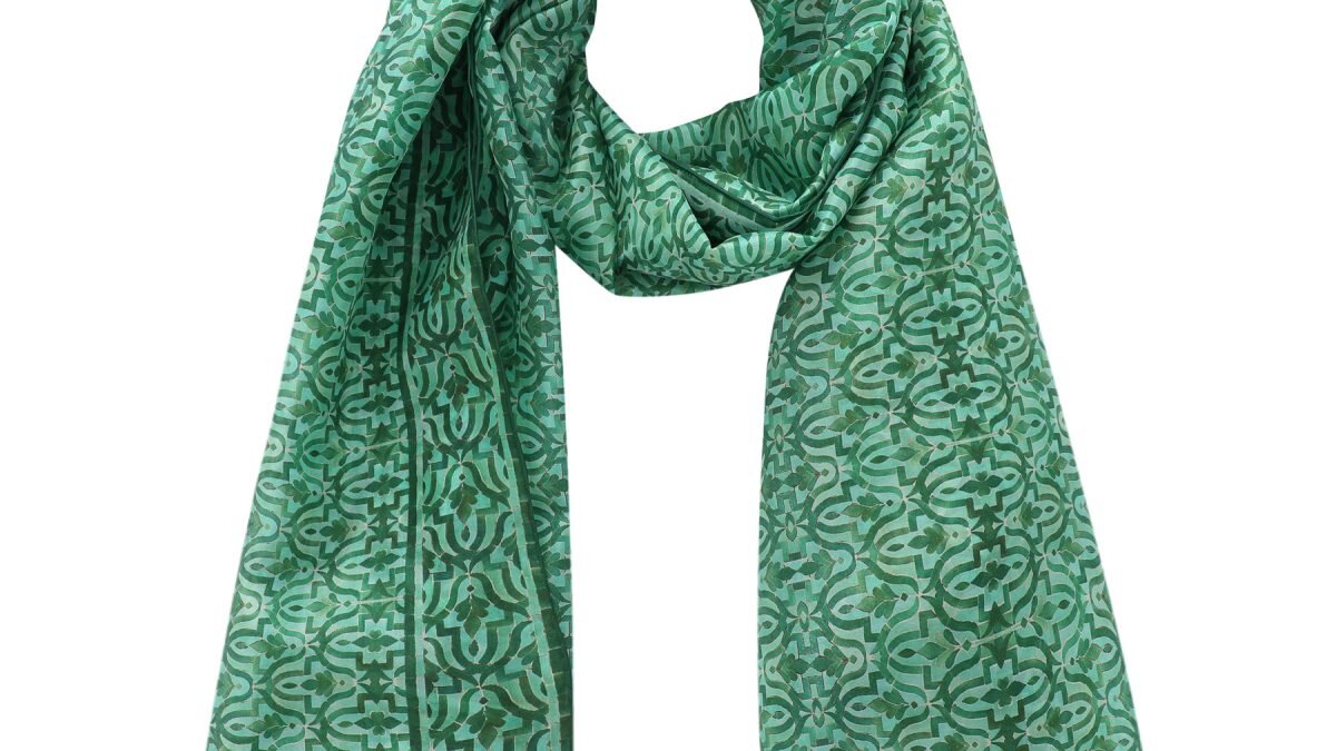 Green Silk Scarf Islamic Art Tiles • Hamzah