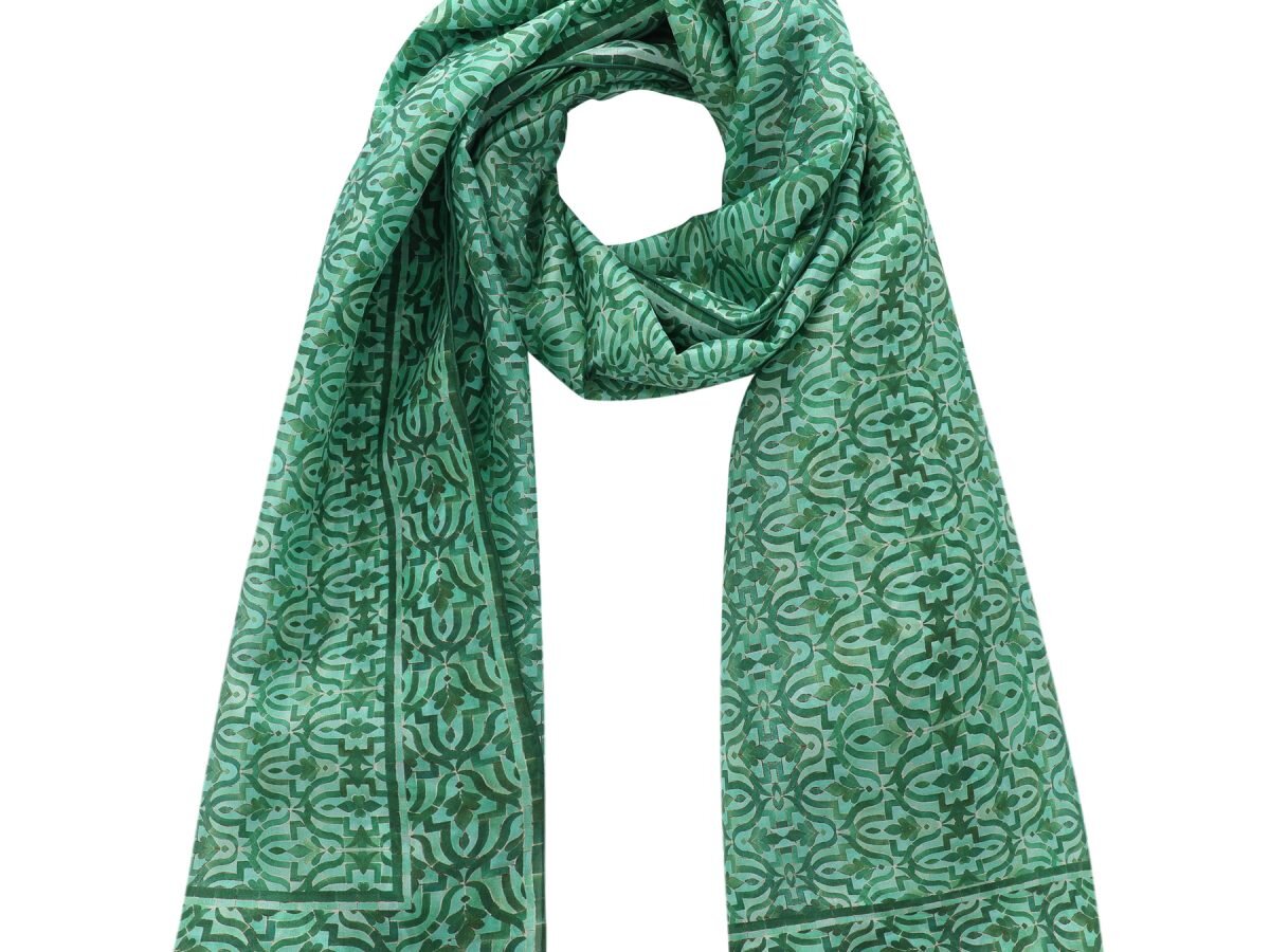 Green Silk Scarf Islamic Art Tiles • Hamzah