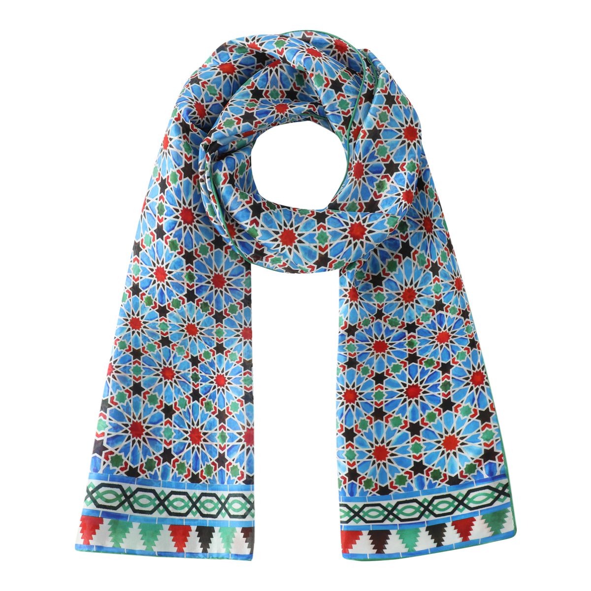 Large Silk Scarf Blue Print Zellige