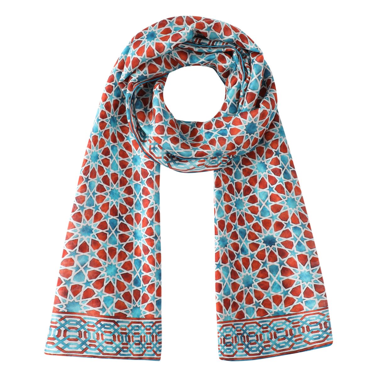 Blue and Brown Silk Scarf Fátima