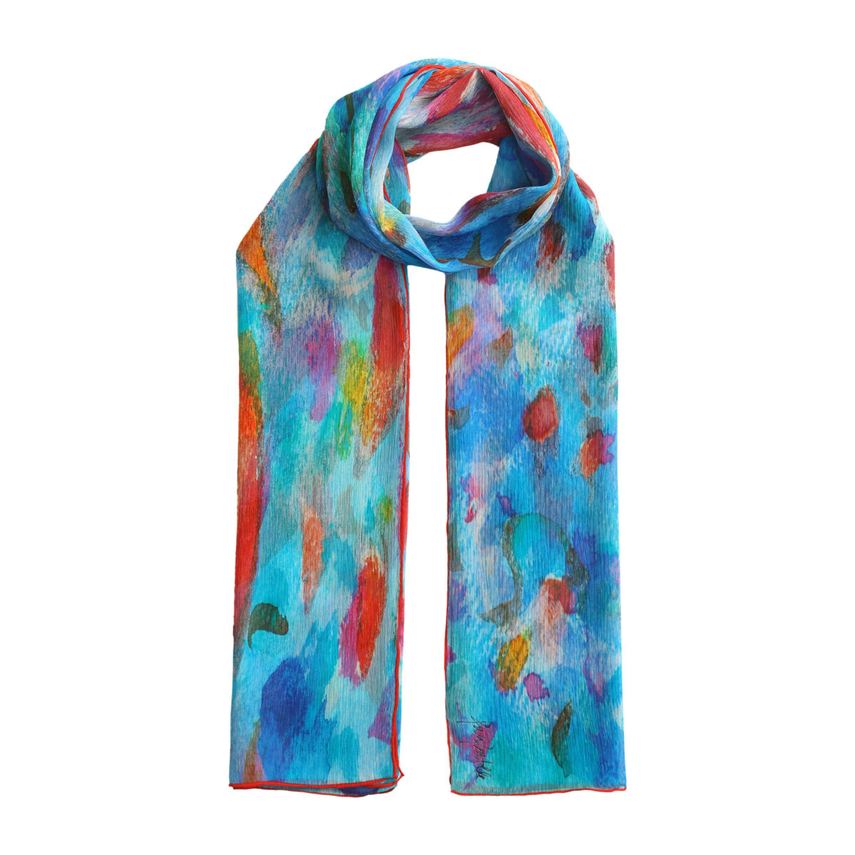 Natural Silk Scarf Blue Print Mar Rojo