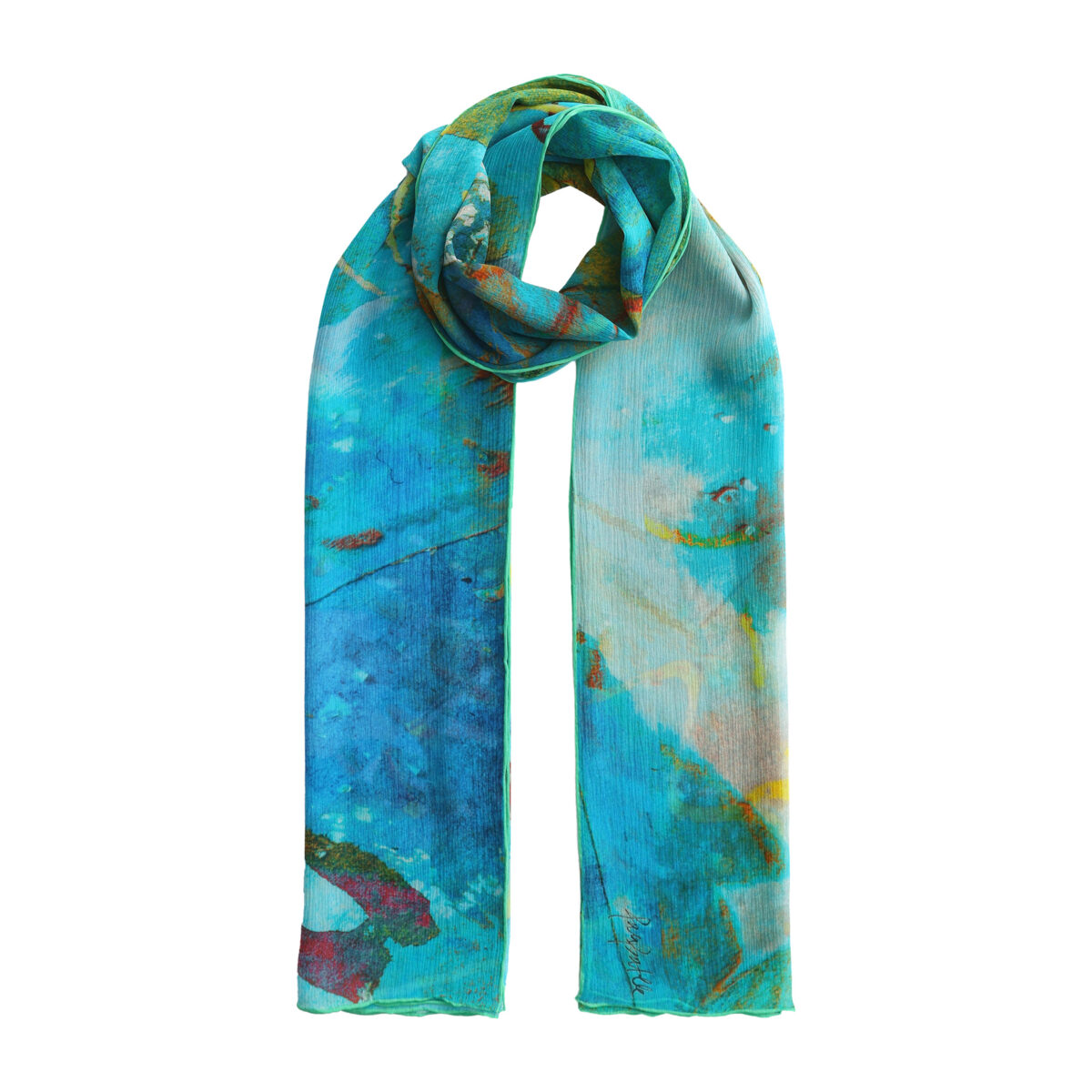 Silk Foulard with Green Print Óxido Marino
