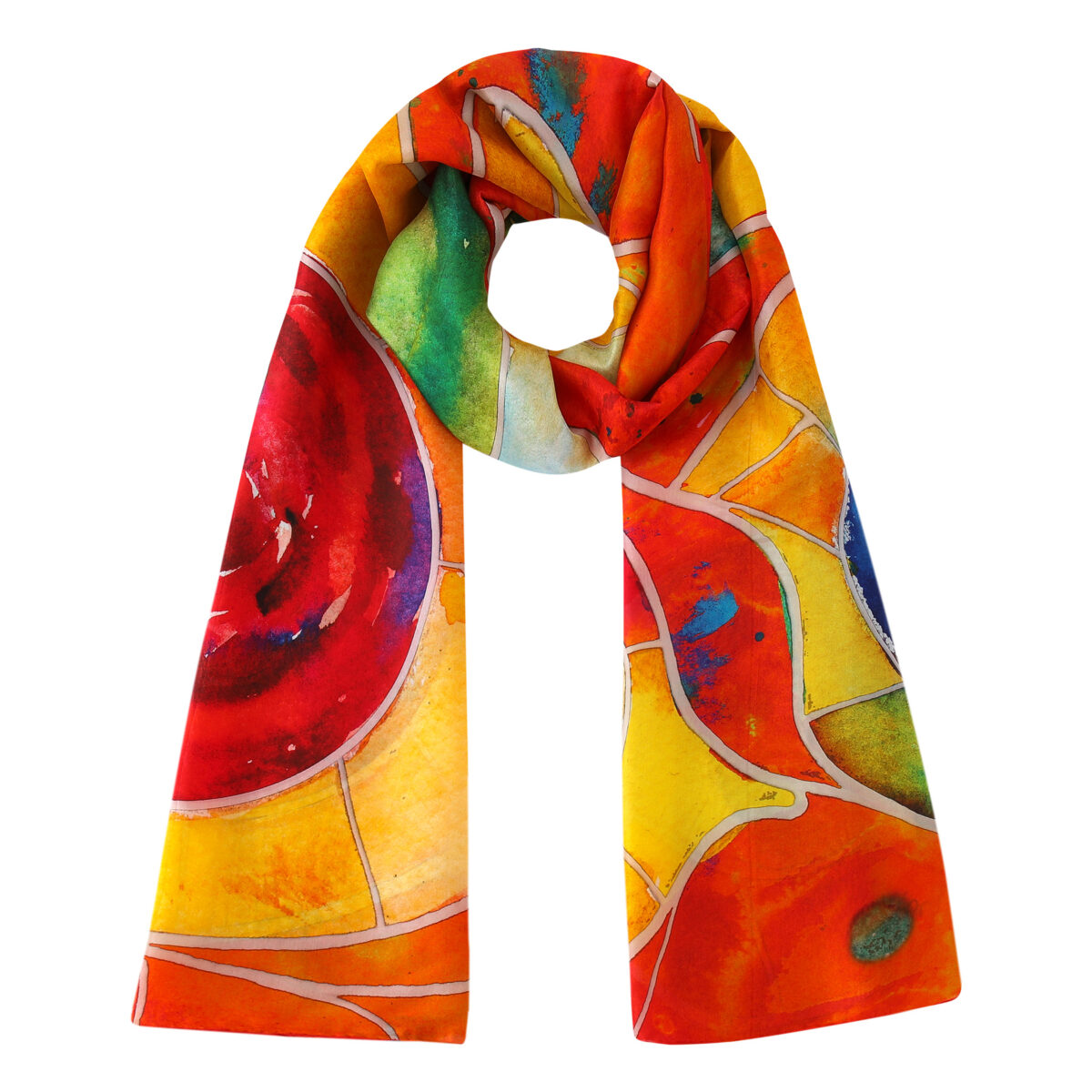 Silk Neck Scarf with Multicolor Print Ojos Marinos