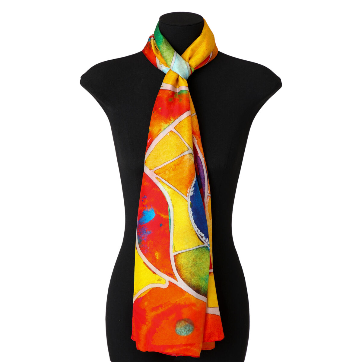 Alternative view of Silk Neck Scarf with Multicolor Print Ojos Marinos