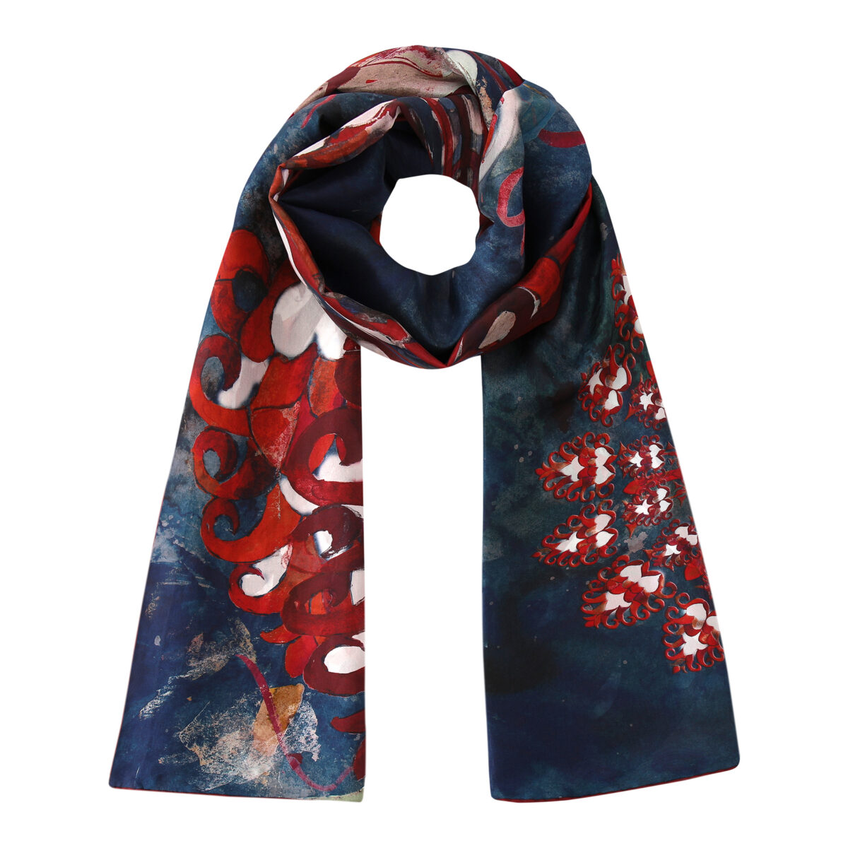 Navy Blue Silk Scarf Plumas al Viento