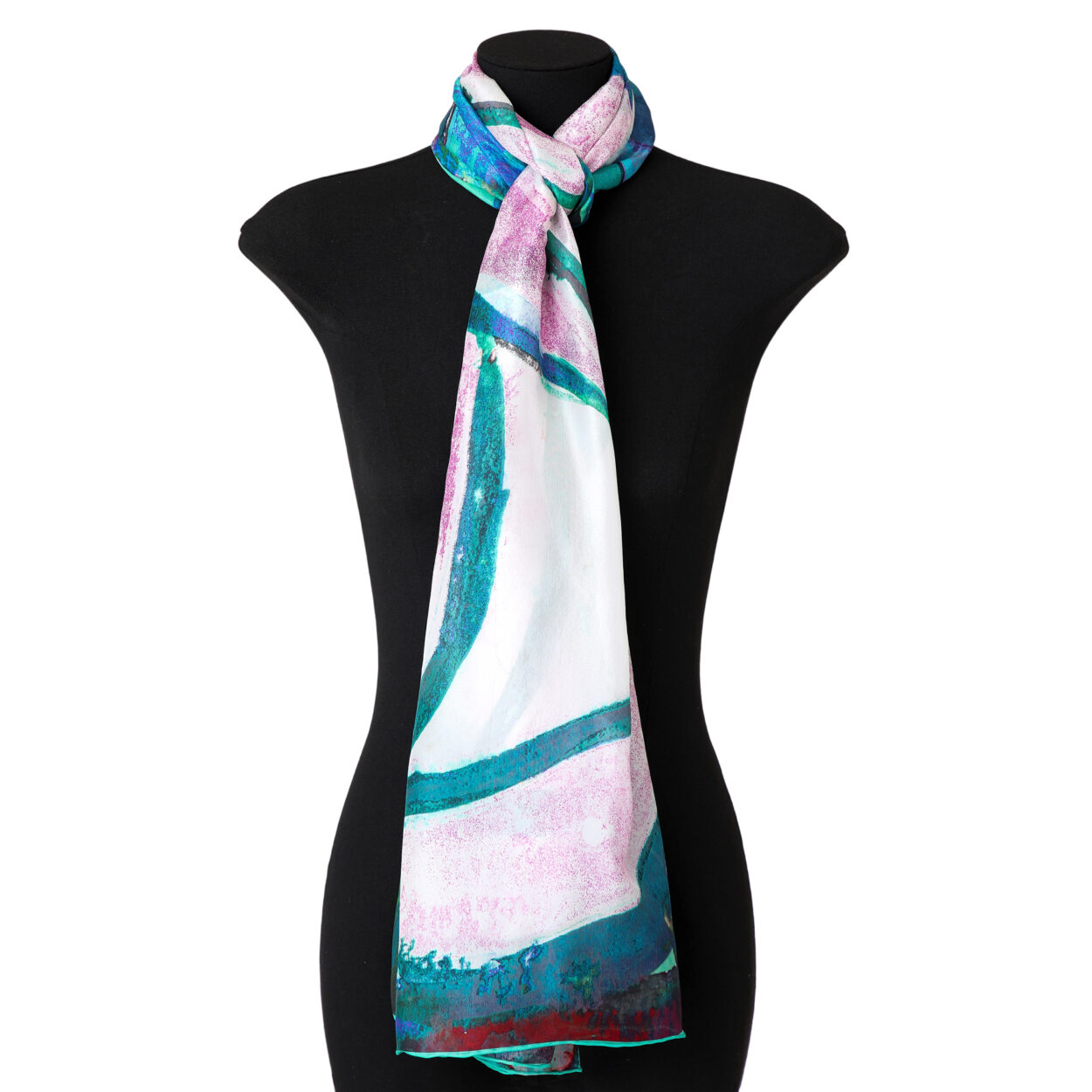 Green Silk Scarf for Women Rosas - Image 2