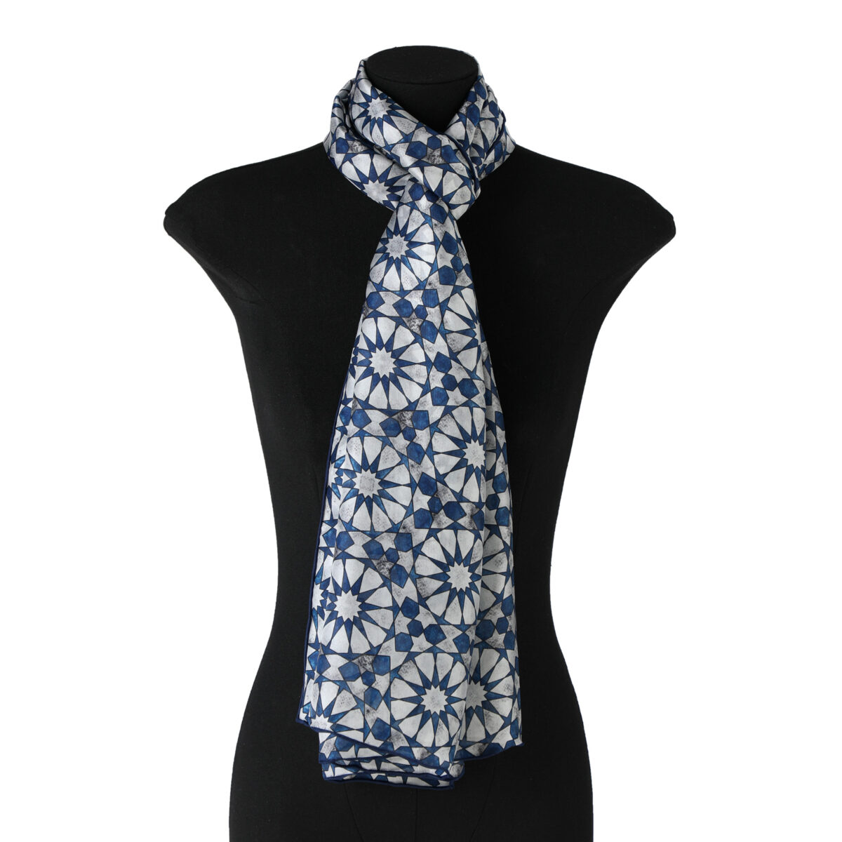 Alternative view of Blue and Gray Silk Foulard Muqarnas V2