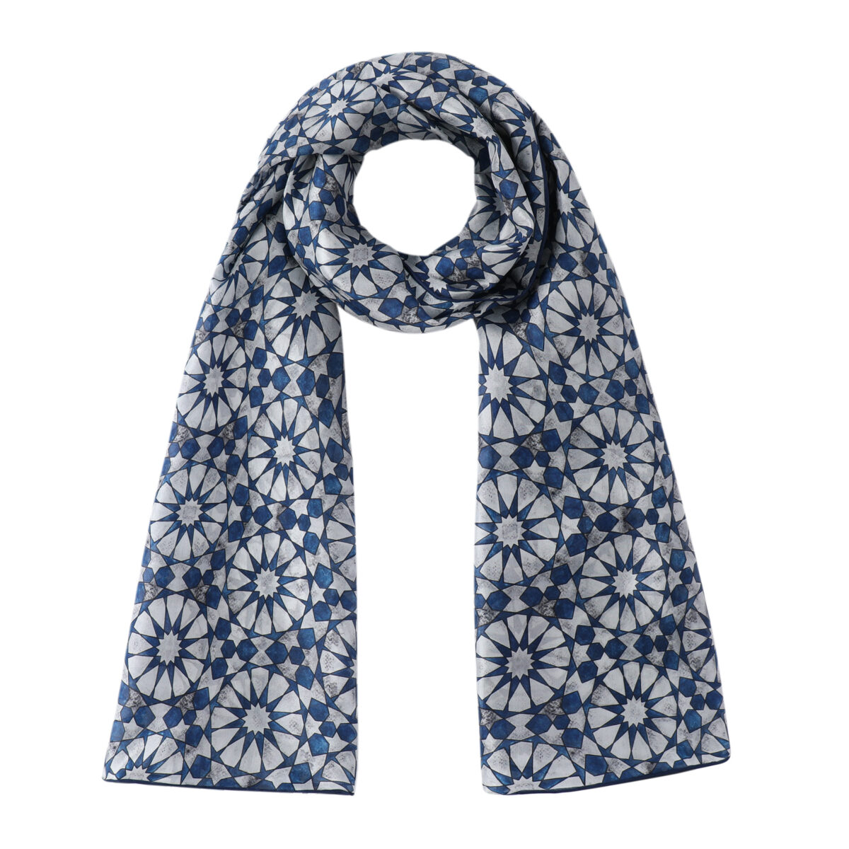 Blue and Gray Silk Foulard Muqarnas V2
