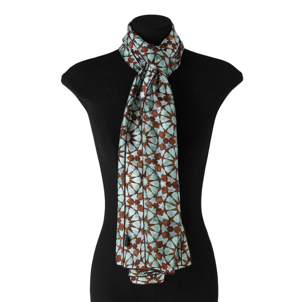 Alternative view of Blue and Brown Silk Foulard Muqarnas V1