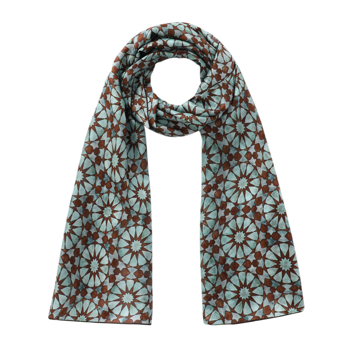 Blue and Brown Silk Foulard Muqarnas V1