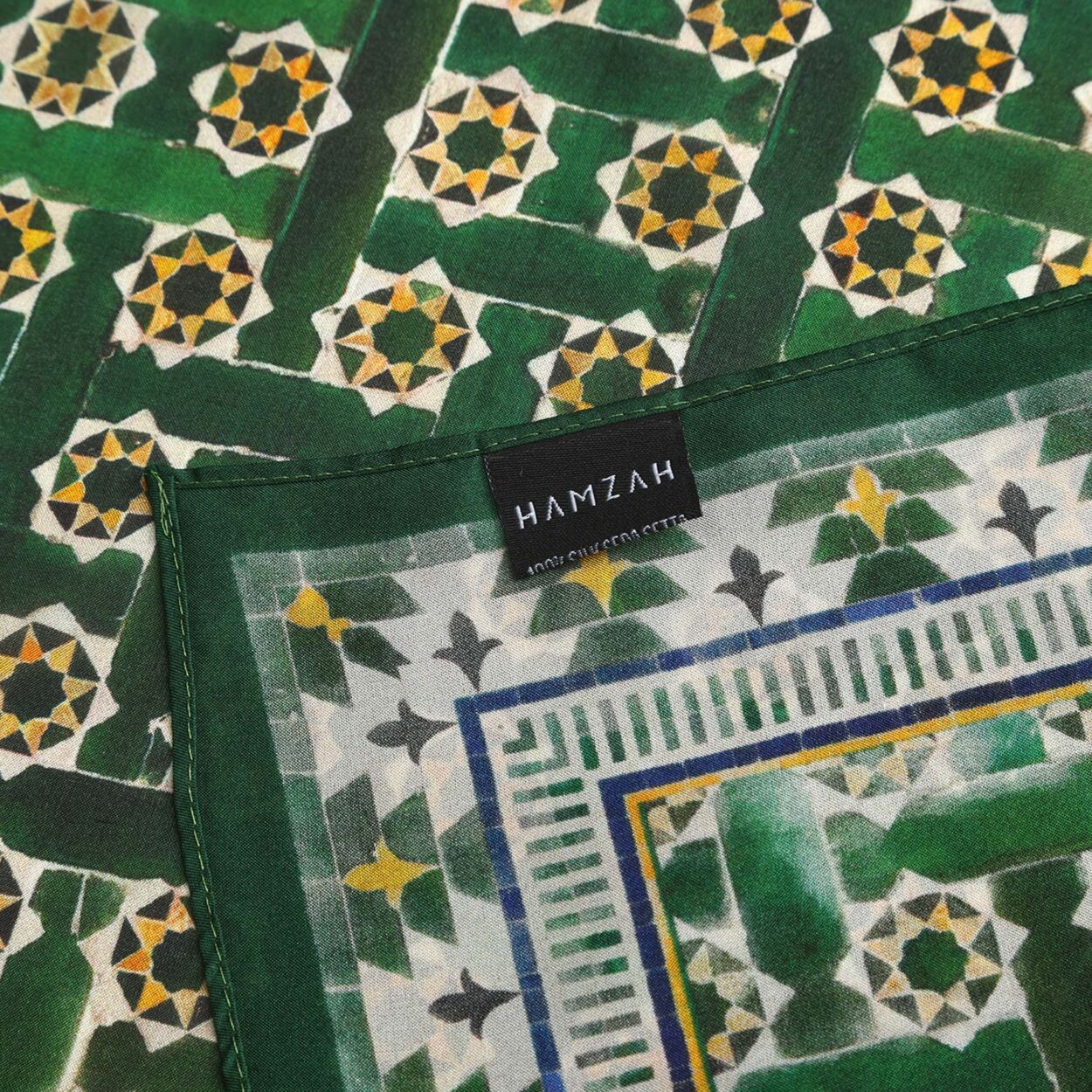 Green Square Silk Scarf Andalusí – detail 5