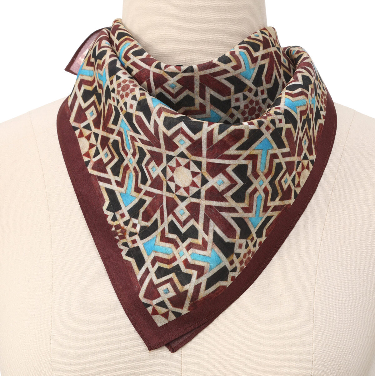 Brown Square Silk Scarf Maktub – detail 2