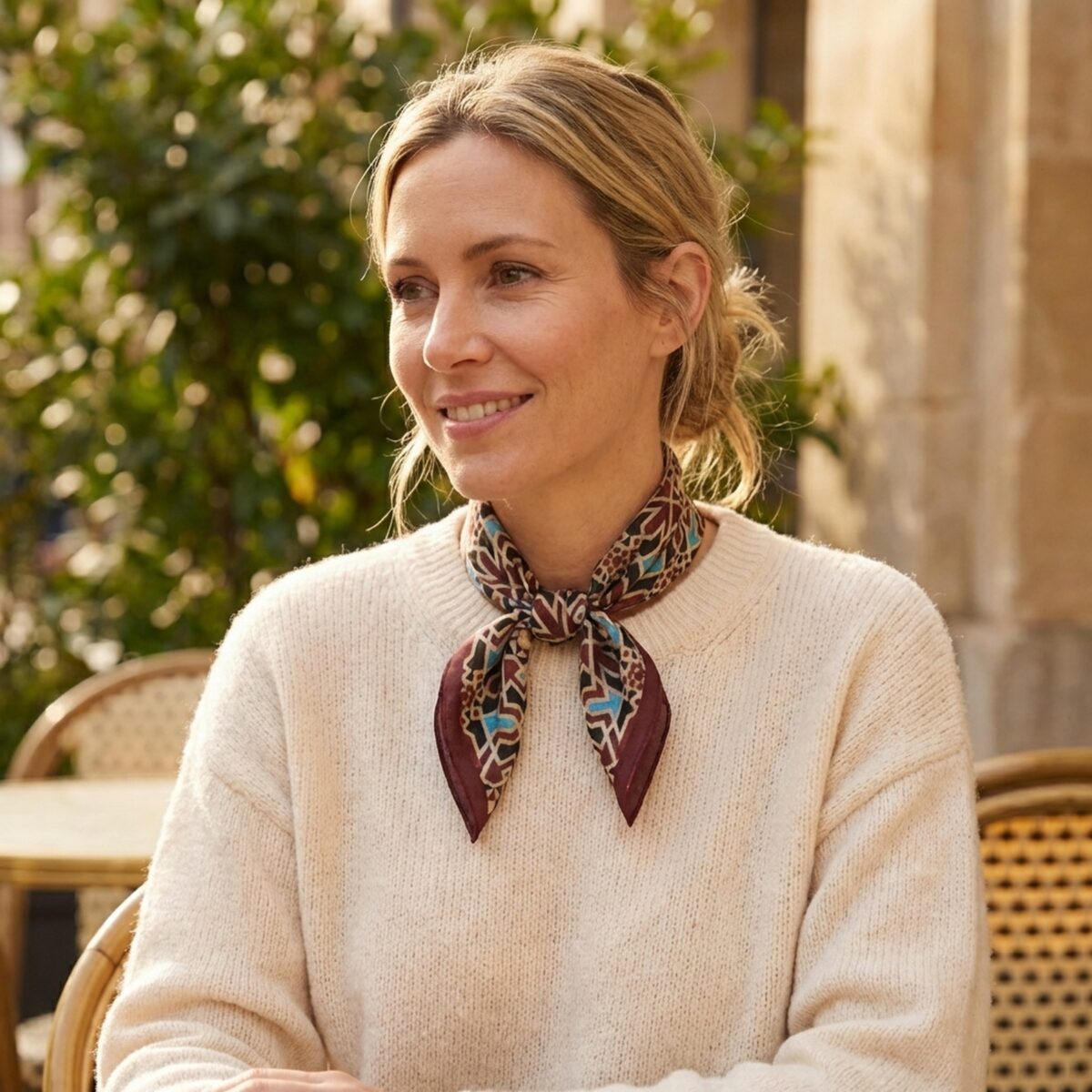 Brown Square Silk Scarf Maktub