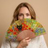 Cat and Flowers Silk Fan 23cm