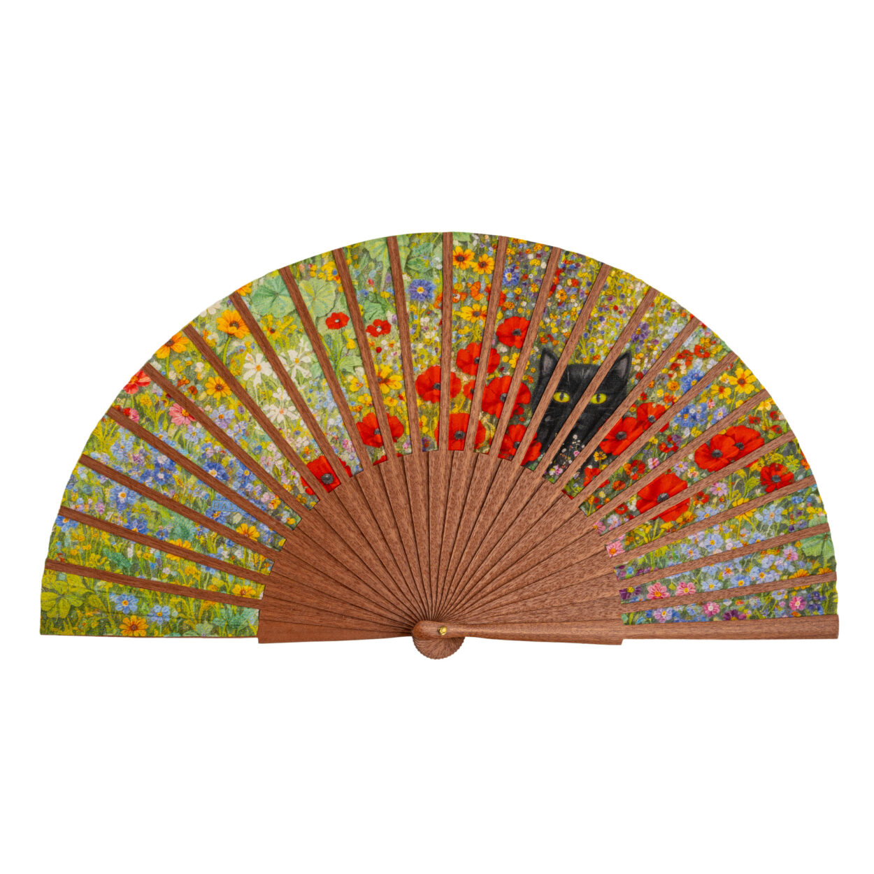 Cat and Flowers Silk Fan 23cm – detail 4