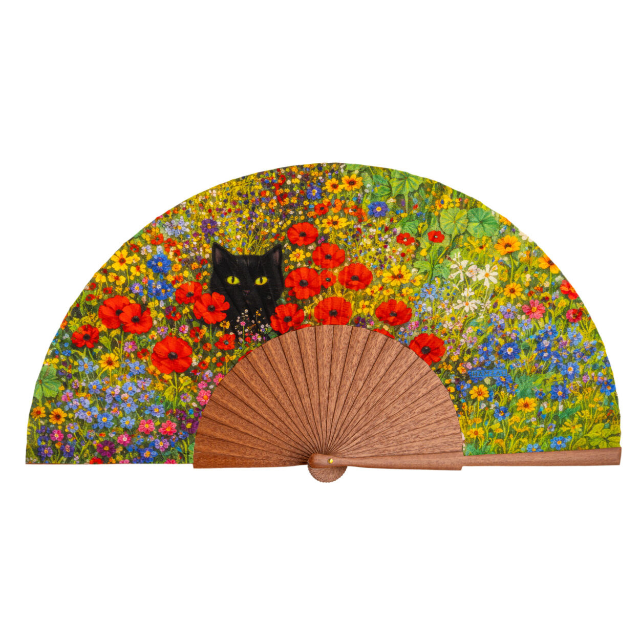 Cat and Flowers Silk Fan 23cm – detail 7